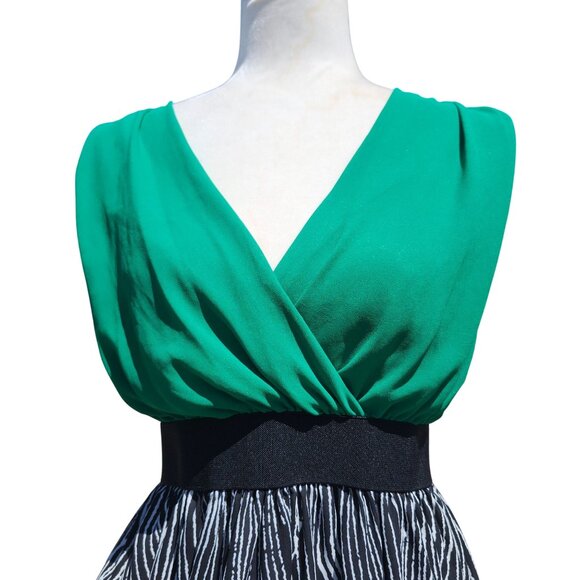 Margo & Sebastian Women's Medium Zebra Print Dress Elastic Waist Exposed Zipper - Picture 2 of 10